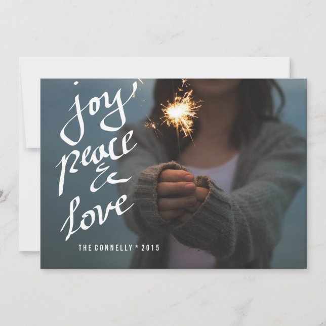 Joy Peace Love Script Whimsical Holiday Photo (Front)