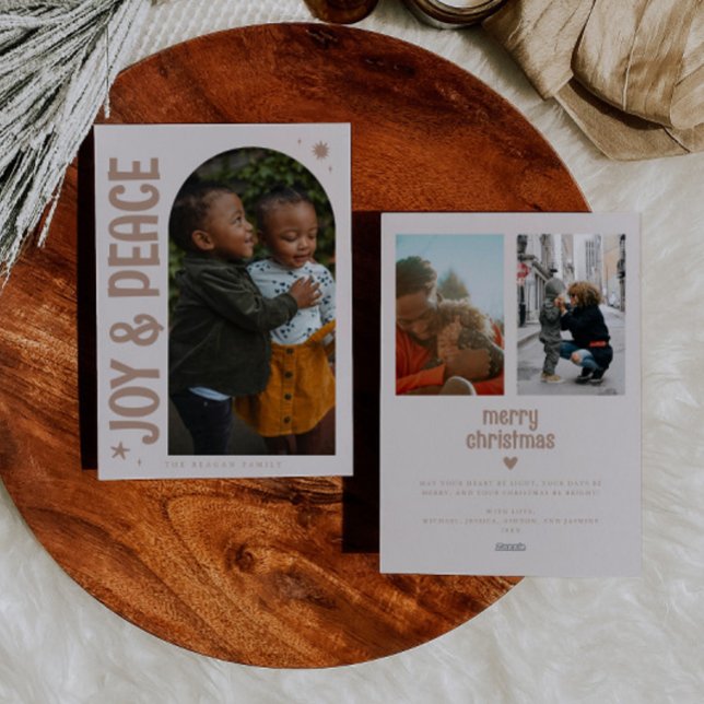 Joy & Peace Minimalist Beige Arch Holiday Card (Creator Uploaded)
