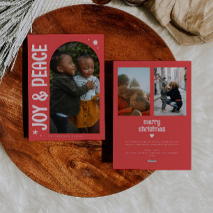 Joy & Peace Minimalist Red Arch Holiday Card
