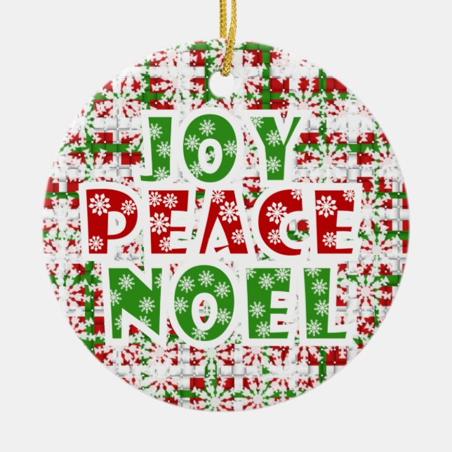 Joy Peace Noel Holiday Ornament (Front)