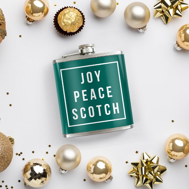 Joy Peace Scotch | Green & White Funny Holiday Hip Flask (Creator Uploaded)