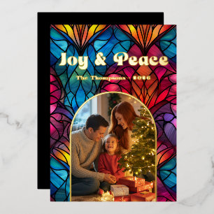 Joy & Peace Stained Glass Window Christmas Photo Foil Holiday Card
