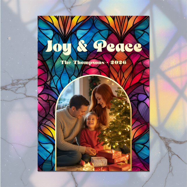 Joy & Peace Stained Glass Window Christmas Photo Foil Holiday Card (Joy & Peace Stained Glass Window Christmas Photo Foil Holiday Card)
