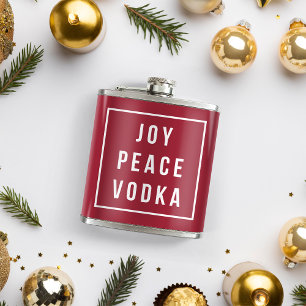 Joy Peace Vodka   Red & White Funny Holiday Hip Flask