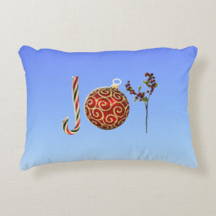 Joy personalised candy cane ornament holly decorative cushion