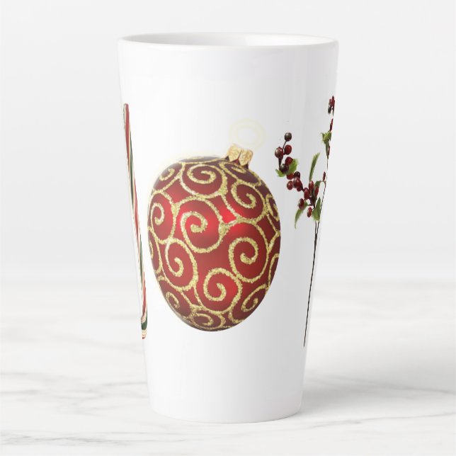 Joy personalised candy cane ornament holly latte mug (Front)
