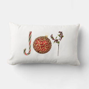 Joy personalised candy cane ornament holly lumbar cushion