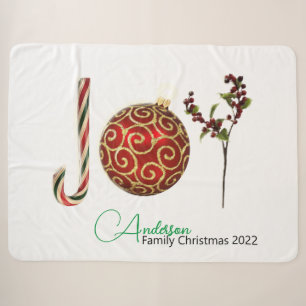 Joy personalised candy cane ornament holly sherpa blanket