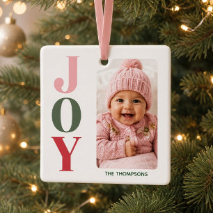 JOY Personalised Family Photo Modern Christmas Ceramic Ornament
