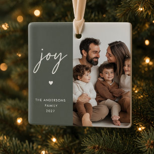 Joy Personalised Family Photo Modern Sage Green Ceramic Ornament
