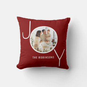 Joy Personalised Photo Christmas Holiday Red Green Cushion