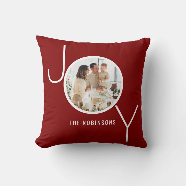 Joy Personalised Photo Christmas Holiday Red Green Cushion (Front)