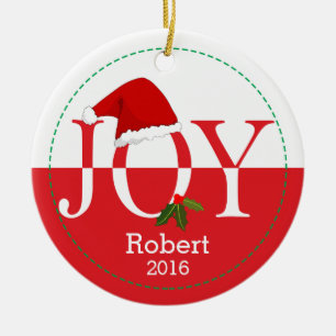 Joy Personalised Santa Hat Christmas Ornament
