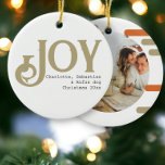 Joy Photo Christmas Personalised Ceramic Ornament<br><div class="desc">Joy,  Photo Template Christmas holiday Ornament with bold modern pattern back - add your own photo and text to this Ornament from Ricaso - featured with a trendy pattern background in muted sage green and orange tones. 

 CHANGE THE SAMPLE PHOTO TO YOUR OWN</div>