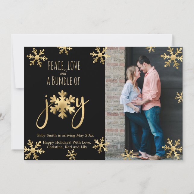 Joy Photo Christmas Pregnancy Announcement Cards (Front)