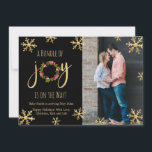 Joy Photo Christmas Pregnancy Announcement Cards<br><div class="desc">Photo Christmas Pregnancy Announcement Cards. Expecting parents! A bundle of joy! Modern faux gold foil hand lettered typography script "joy", but the "o" font was replaced a nice holly wreath. This winter pregnancy card to share your happy news with family and friends in the holiday season. Feature gold foil snowflake...</div>