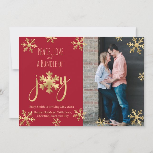 Joy Photo Christmas Pregnancy Announcement Cards (Front)