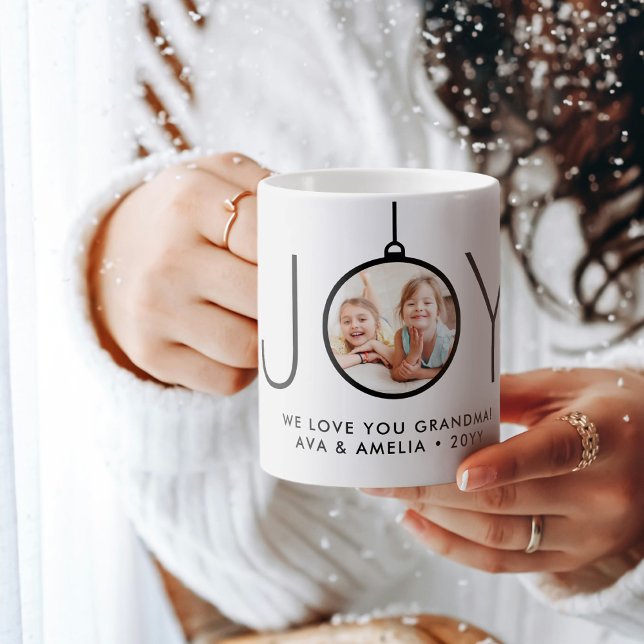JOY Photo Ornament Simple Modern Christmas Holiday Coffee Mug (Creator Uploaded)