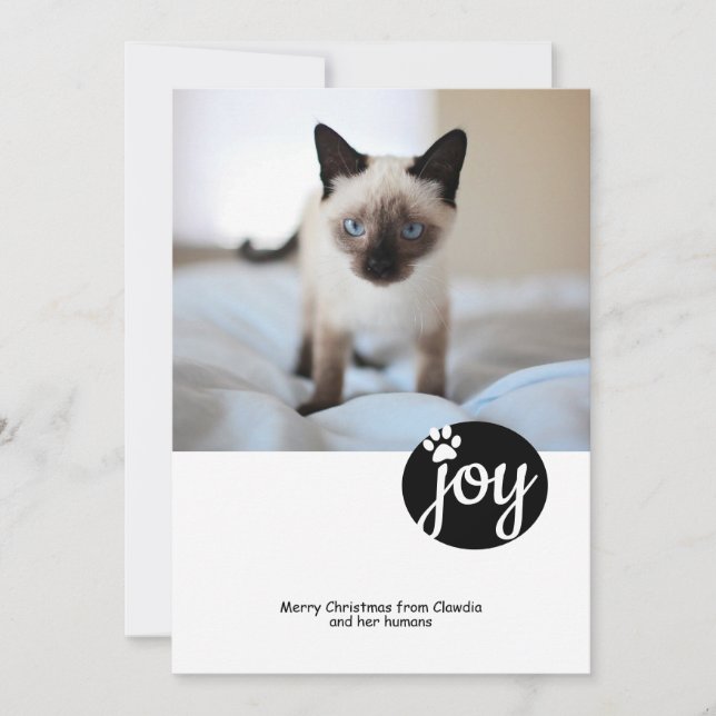 Joy Photo Personalised Christmas Cat Paw Print Holiday Card (Front)
