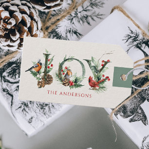 JOY Pine Cone Red Berry Birds Christmas Holiday Gift Tags