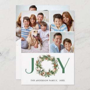 JOY Pine Cones Fir Wreath Christmas 4 PHOTO Holiday Card