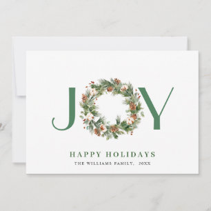 JOY Pine Cones Fir Wreath Christmas Holiday Card