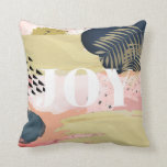 JOY Pink & Gold Abstract Pattern Throw Pillow<br><div class="desc">This stylish and modern holiday throw pillow features a word "JOY" in white on abstract brush strokes,  shapes,  and patterns in pink,  navy blue,  faux gold,  and black. Personalise it for your needs. You can find matching products at my store.</div>