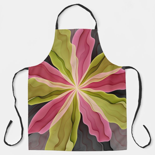 Joy, Pink Green Anthracite Fantasy Flower Fractal Apron (Front)