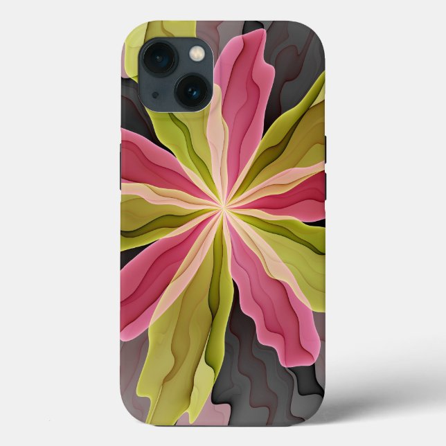 Joy, Pink Green Anthracite Fantasy Flower Fractal Case-Mate iPhone Case (Back)