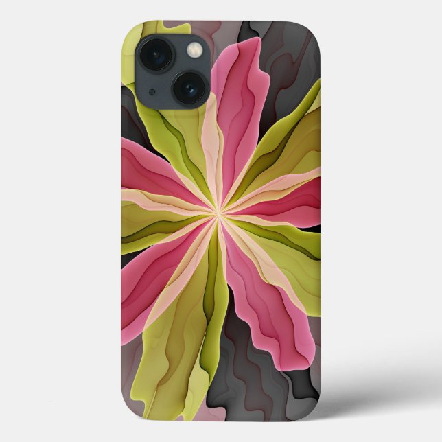 Joy, Pink Green Anthracite Fantasy Flower Fractal Case-Mate iPhone Case (Back)