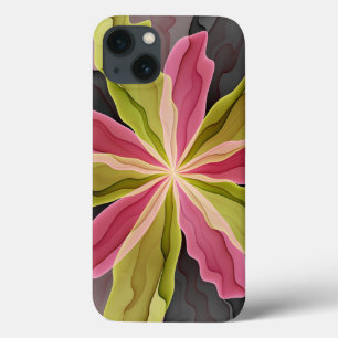 Joy, Pink Green Anthracite Fantasy Flower Fractal iPhone 13 Case