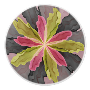 Joy, Pink Green Anthracite Fantasy Flower Fractal Ceramic Knob