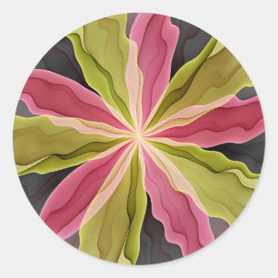 Joy, Pink Green Anthracite Fantasy Flower Fractal Classic Round Sticker