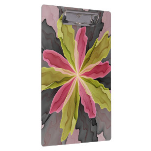 Joy, Pink Green Anthracite Fantasy Flower Fractal Clipboard