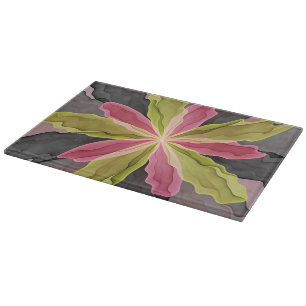 Joy, Pink Green Anthracite Fantasy Flower Fractal Cutting Board