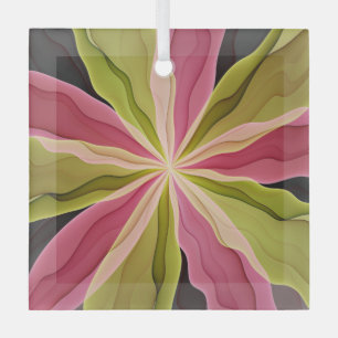 Joy, Pink Green Anthracite Fantasy Flower Fractal Glass Tree Decoration