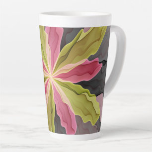 Joy, Pink Green Anthracite Fantasy Flower Fractal Latte Mug