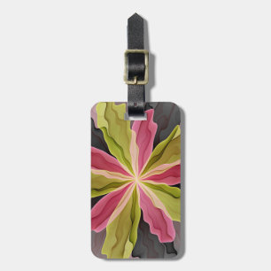 Joy, Pink Green Anthracite Fantasy Flower Fractal Luggage Tag