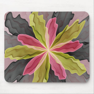 Joy, Pink Green Anthracite Fantasy Flower Fractal Mouse Pad