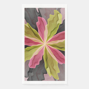 Joy, Pink Green Anthracite Fantasy Flower Fractal Napkin
