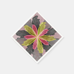 Joy, Pink Green Anthracite Fantasy Flower Fractal Napkin