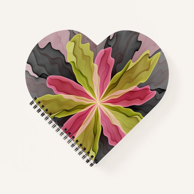 Joy, Pink Green Anthracite Fantasy Flower Fractal Notebook (Front)