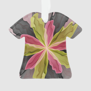 Joy, Pink Green Anthracite Fantasy Flower Fractal Ornament
