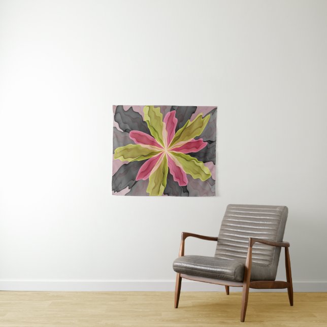 Joy, Pink Green Anthracite Fantasy Flower Fractal Tapestry (In Situ (Horizontal))