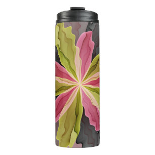 Joy, Pink Green Anthracite Fantasy Flower Fractal Thermal Tumbler