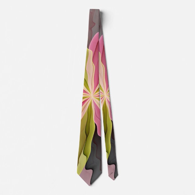 Joy, Pink Green Anthracite Fantasy Flower Fractal Tie (Front)