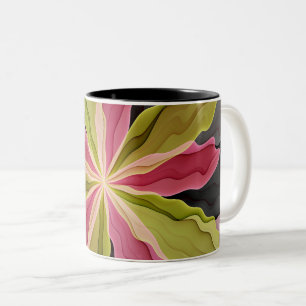 Joy, Pink Green Anthracite Fantasy Flower Fractal Two-Tone Coffee Mug