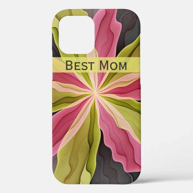 Joy, Pink Green Anthracite Flower Fractal Best Mum Case-Mate iPhone Case (Back)