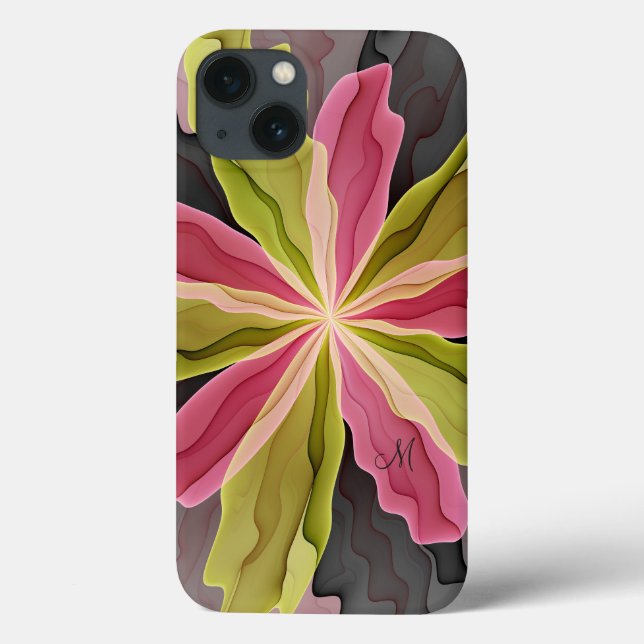 Joy, Pink Green Anthracite Flower Fractal Monogram Case-Mate iPhone Case (Back)