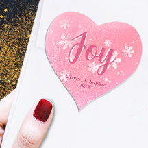 Joy Pink Snowflakes Christmas Hear Shape Gift Tag